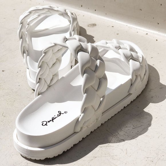 NEW White Braided Double Straps Slip On Platform Slides Slipper Sandals Shoes - Picture 4 of 13